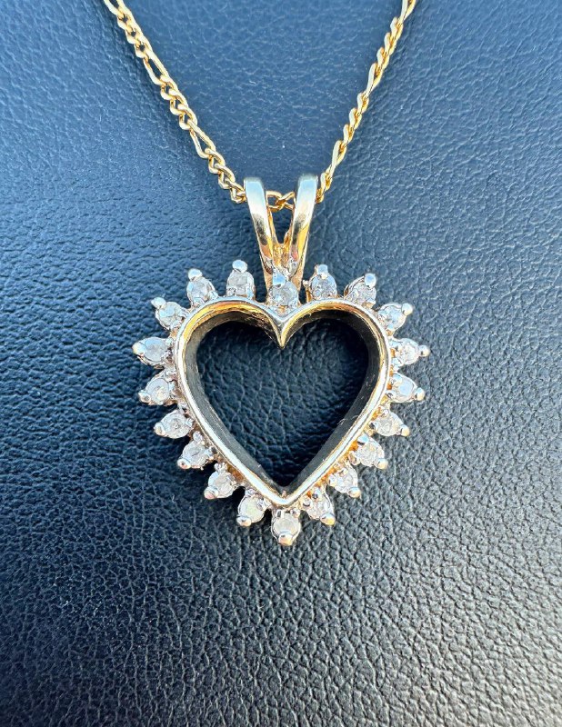 Jewelry 14k yellow gold 19” Chain Necklace & 10k yellow gold 0.25CTW Natural Diamond Heart Pendant