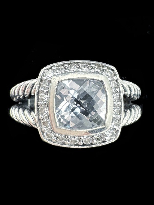 David Yurman Sterling Silver PETITE ALBION White Topaz Diamond RING 7mm
