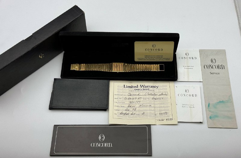 1987 Concord CC Centurion Quartz 18k Yellow Gold Bracelet Champagne Dial 5081618A7 watch box booklets papers warranty card