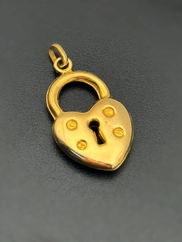 14k solid yellow gold heart lock pendant charm