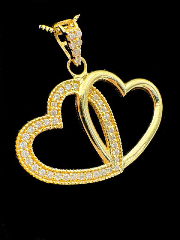 14k solid yellow gold 0.45CTW CZ stone 2 hearts love pendant charm