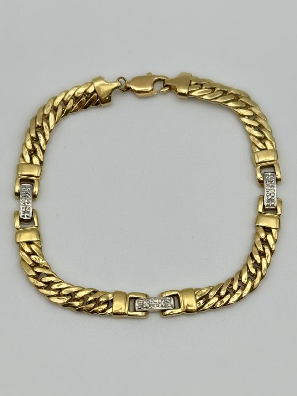 14k solid yellow gold fashion 0.1 CTW Natural Diamond Cuban unisex 7.5” bracelet 6mm