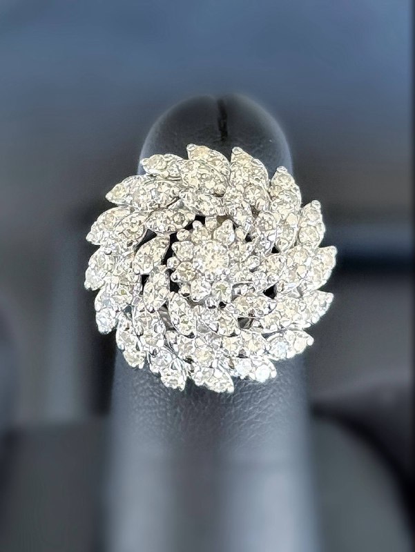 Vintage 14k white gold 2.5CTW Natural Diamond Cluster Floral Ballerina Dome Cocktail Ring sz5