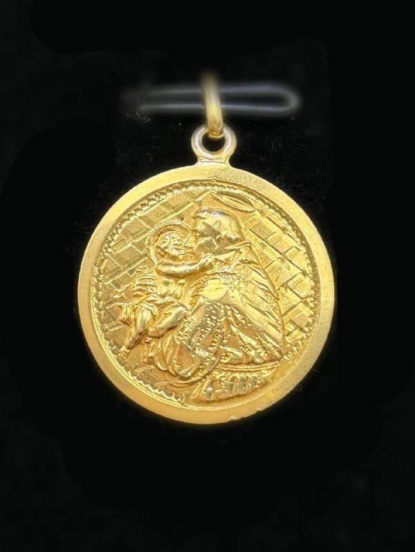 14k solid yellow gold Saint Anthony round Pendant Charm medallion
