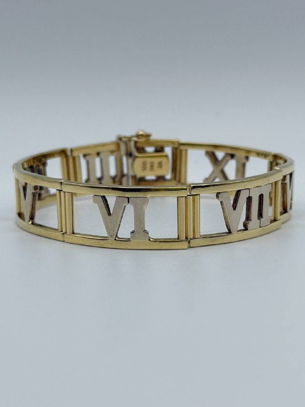 14k Two Tone solid Gold Fashion Roman Numeral Bracelet Italy 7.5” 13mm
