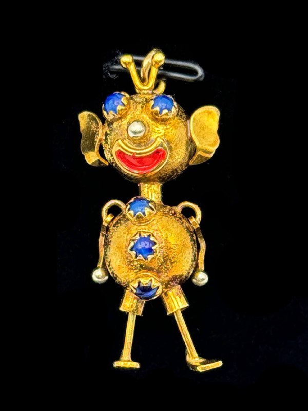 Vintage 18k solid yellow gold Alien 1CTW blue Lapis stone Italy charm pendant