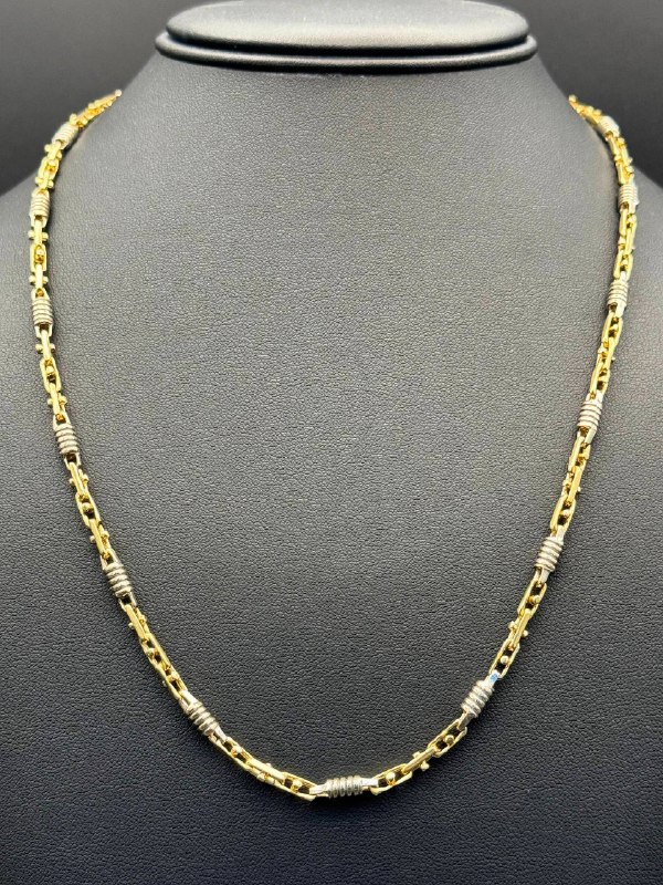 Jewelry Braccio 14k Solid Yellow Gold & White Gold Chain 21” Necklace 36.1 grams Two Tone 4.2mm width