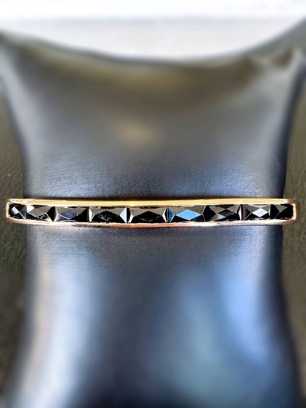 14k solid rose gold 3.15CTW Natural Black Onyx stone cuff bracelet 6.5” 4.7mm