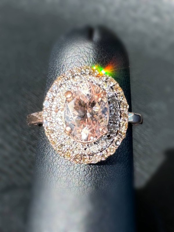 10k rose gold Natural 1.5CT Oval Pink Morganite & 0.55CTW Diamond Double Halo Engagement Ring sz 5