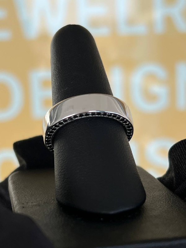 10k white gold 1CTW natural black diamond wedding band gents ring sz9