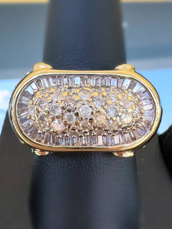 14k yellow gold 3CTW Natural Diamond Baguette & round cut Pave Capsule Fashion ring sz10