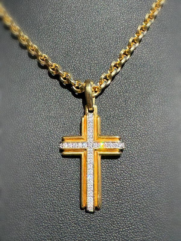 David Yurman 18K Yellow Gold Diamond CROSS PENDANT 34mm & STREAMLINE® Oval LINK chain NECKLACE 22” 4.8mm