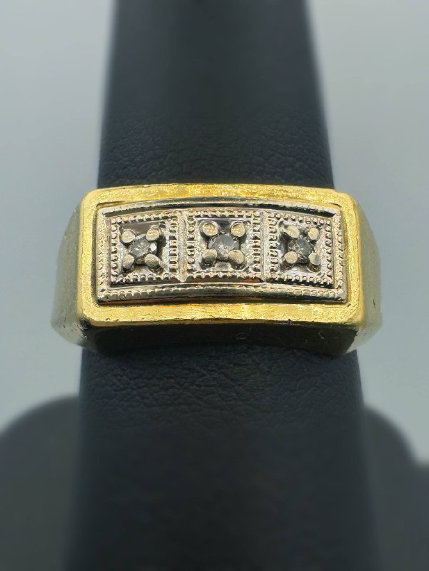14k two tone Gold Rectangular Design 0.1CTW Natural Diamond Signature Ring wedding band Sz8