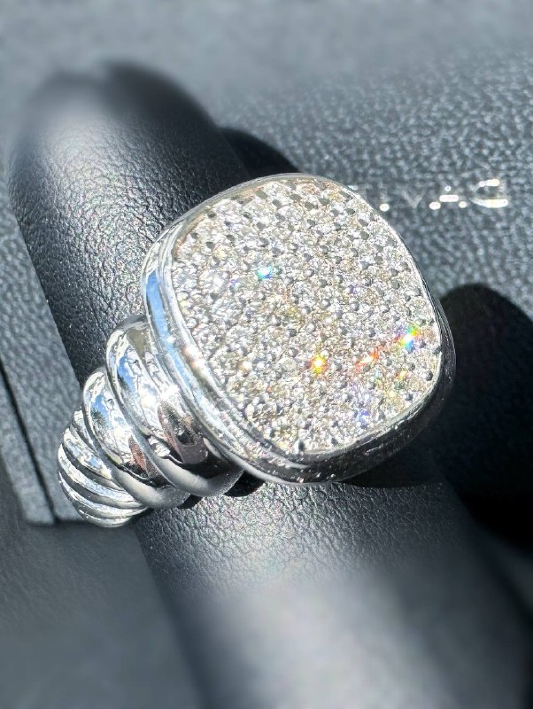 Vintage 18k white gold David Yurman Noblesse 0.8CTW Pave Natural Diamond cable Ring Size 7
