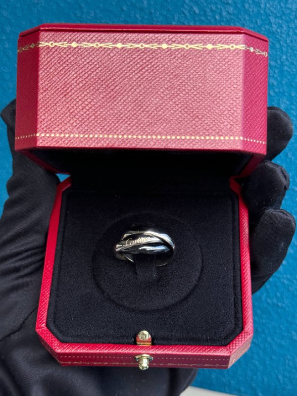 Cartier TRINITY RING 18k white gold CERAMIC CLASSIC MODEL sz 52 & box