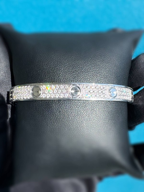 18k solid white gold 3.1CTW Natural Pave Diamond Love style Bangle bracelet sz 19