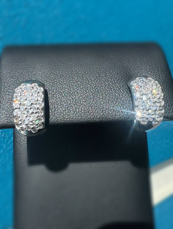 14k White Gold 1.3CTW Natural Pave Diamond Huggie Hoop Earrings