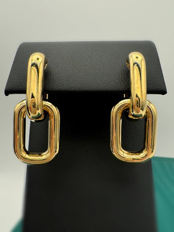 New 18k solid yellow gold double link fashion drop earrings