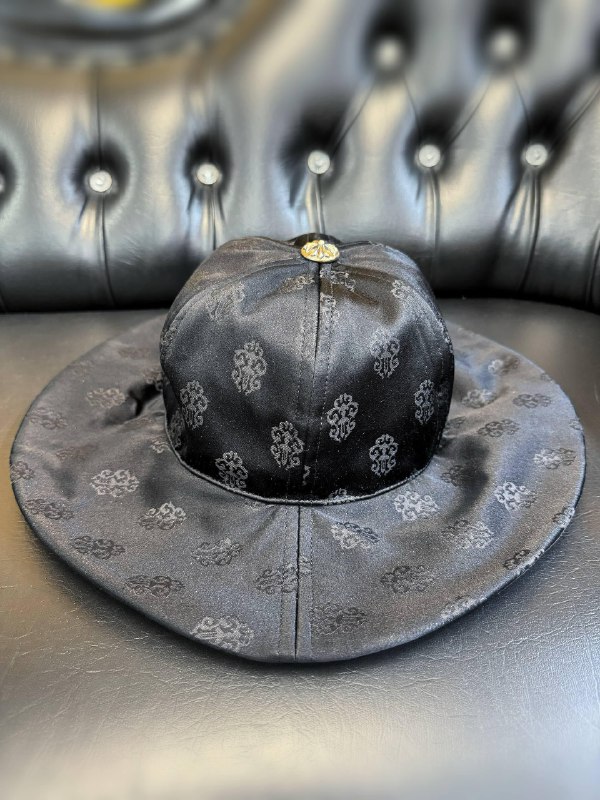 Brand New Chrome Hearts Satin Monogram Bucket Hat Black Silver Cross Top Button
