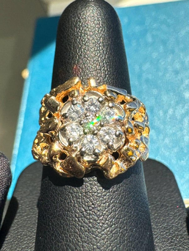 14k solid yellow gold 0.55CTW Natural Diamond nugget fashion ring sz8
