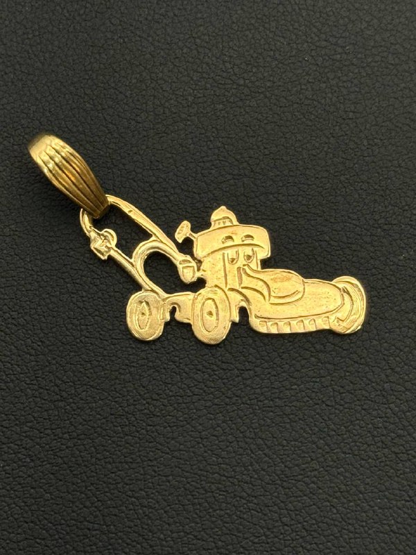 14k solid yellow gold car lawn mower pendant charm 2.5 grams