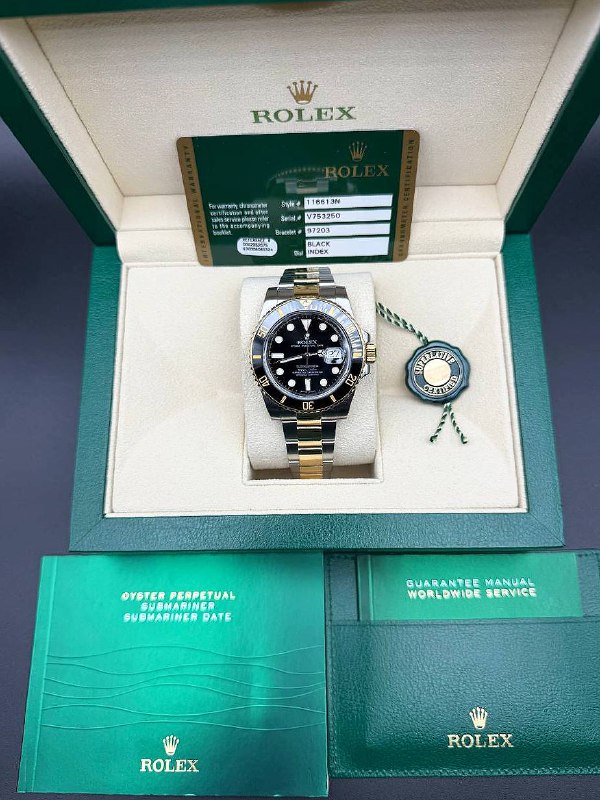 2010 Rolex Submariner Date 40mm two tone 18k yellow gold & stainless steel Black dial 116613LN ceramic bezel box and card full set