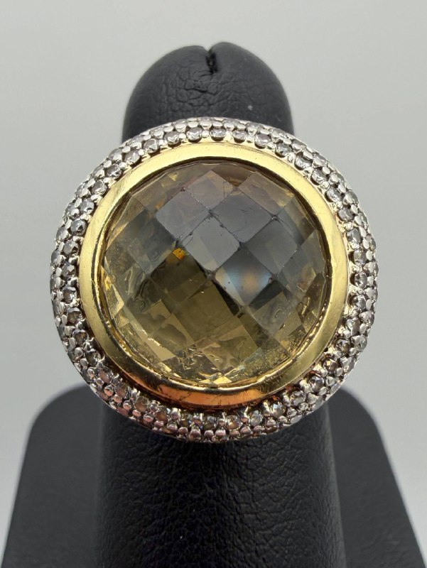 David Yurman 925 Sterling silver & 18k yellow gold Natural 7.5Ct Lemon Quartz 0.65CTW Diamond ring sz6