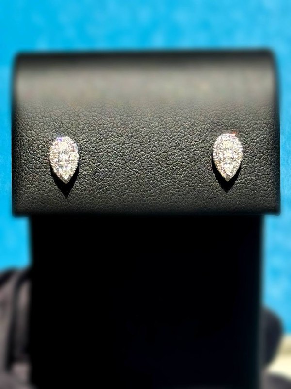 10k solid white gold 0.75CTW round & pear shape Natural Diamond earrings classic studs