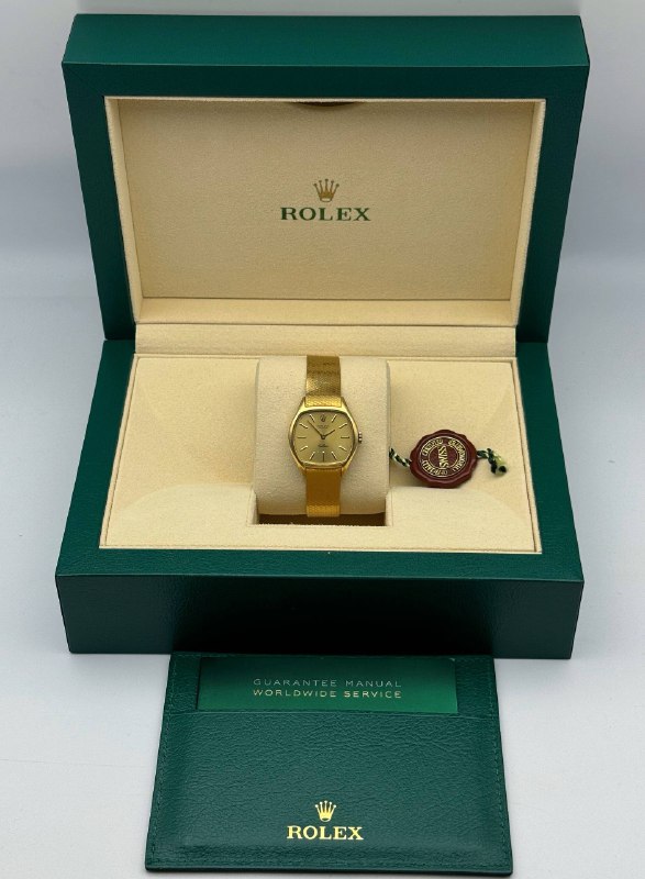 1974 Rolex Cellini 34mm 18k Yellow gold 3801 champagne dial 18k yellow gold bracelet manual wind box crystal crown watch booklet tag box