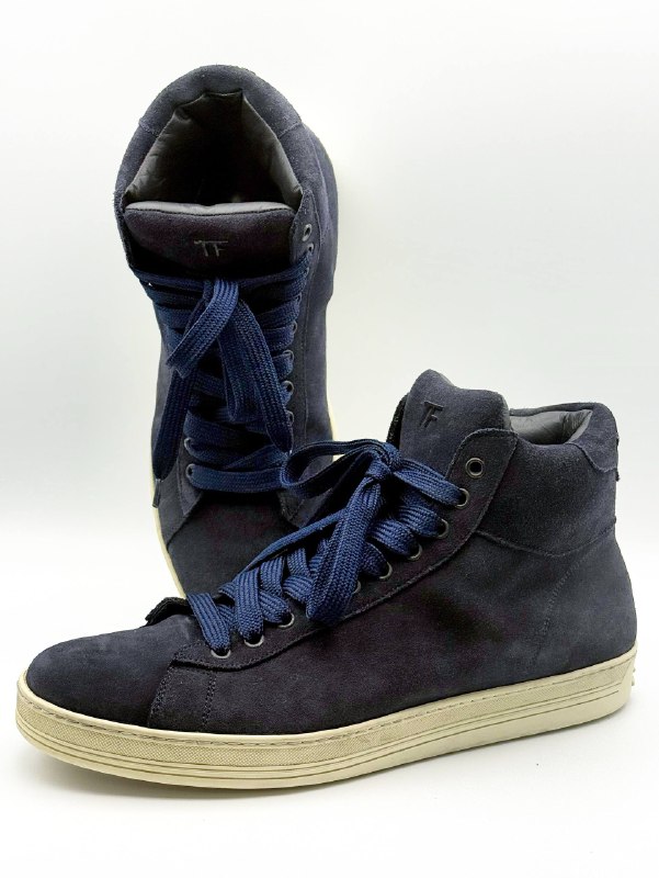 Tom Ford Men’s Navy Blue Suede Leather Details High Tops Sneakers Shoes Size 10.5