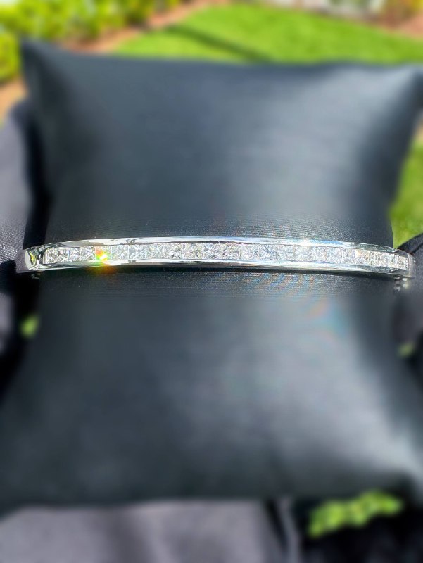 14K White Gold 2.5CTW Natural Diamond Princess Cut Bangle Tennis Bracelet 7” 3mm