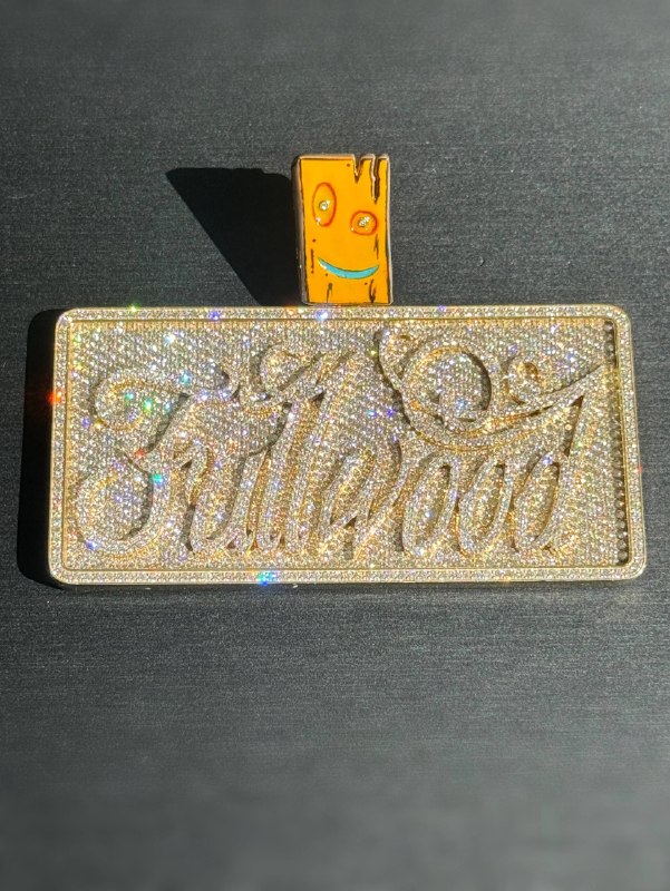 10k solid yellow gold Natural Diamond Plank Edd & Eddy Retro Cartoon “Full Wood” iced out pendant charm 141.4 grams