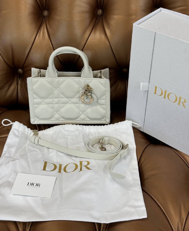 Dior Mini Book Tote Bag Latte White/Cream Macrocannage Calfskin Box Dust Bag Strap Sticker