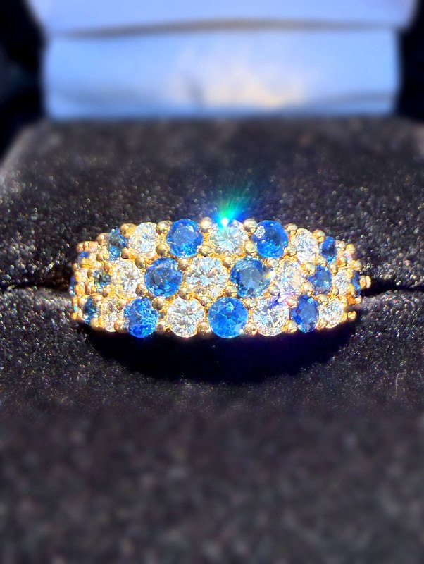 18k yellow gold Pave 1CTW Natural Diamond & 1CTW Sapphire 3 row anniversary band ring sz8