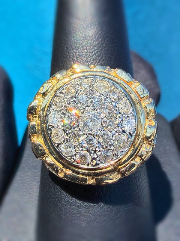14k solid yellow gold 1CTW Natural Diamond nugget men’s fashion ring sz10