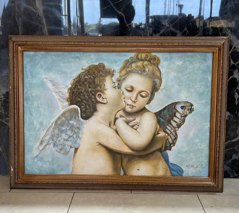 “The first kiss” Angel kiss oil on canvas painting artist W. Mirkin