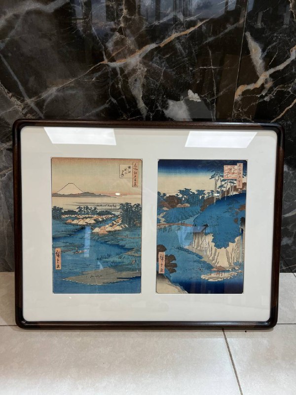 Ando Hiroshige Japanese Woodblock Prints Nekozane at Horie Canal and Oji Jaki-no-gawa River of Waterfalls