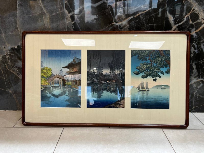 Tsuchiya Koitsu art print The Pond of Sarusawa, Seto Inland sea, Temmangu shrine in Kameido