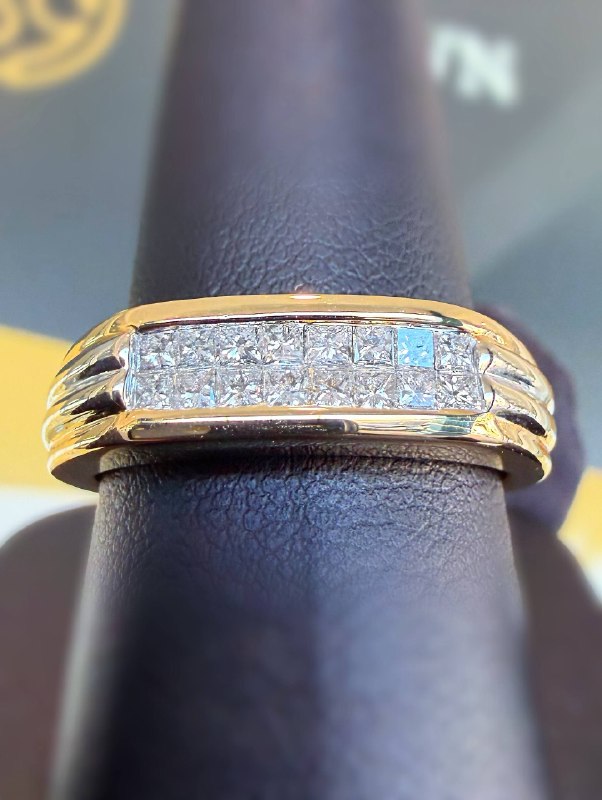 14k solid 2 tone gold 1.2CTW Natural Diamond Princes cut Wedding Band Ring sz9.25 5.5mm