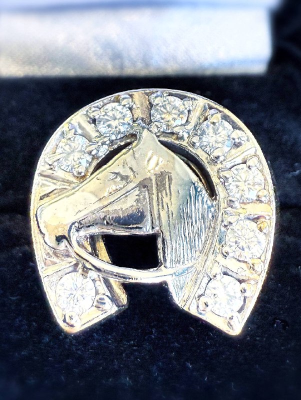 14k two tone 1CTW Natural Diamond Horseshoe & Horse lucky ring sz11