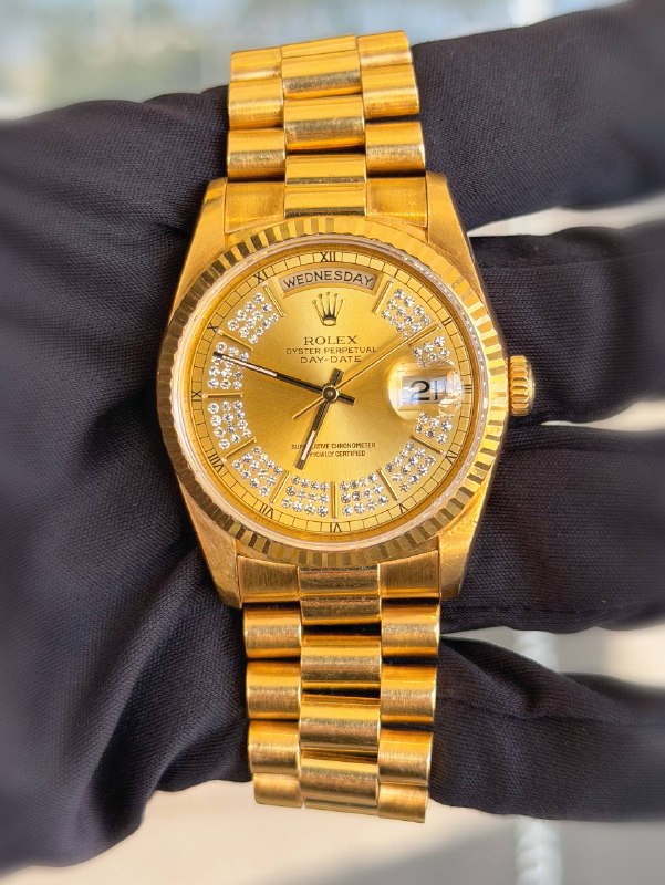 Rolex Day-Date 36mm President 18k Yellow Gold 18238 String Diamond Dial Double Quick Set Box Appraisal