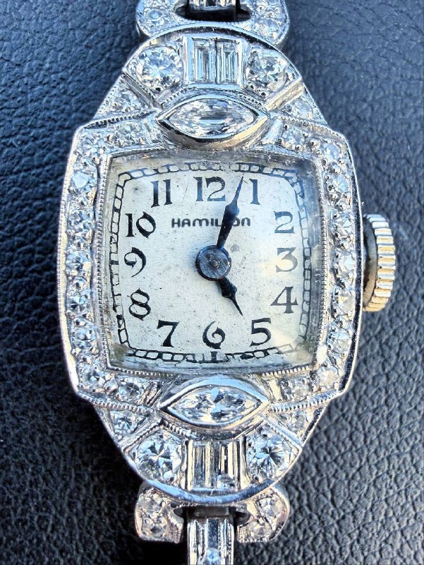 Art Deco Vintage Hamilton Platinum & 14k white gold 1.25CTW Natural Diamond Ladies Cocktail Watch
