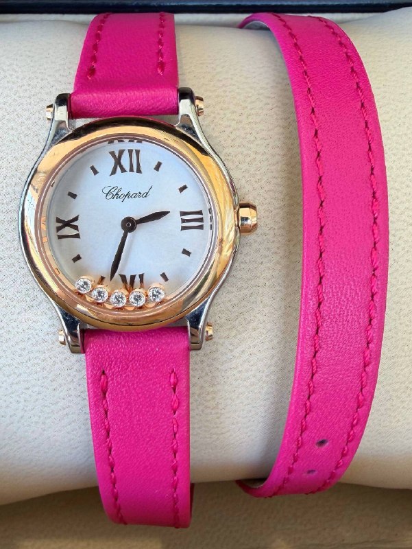 Chopard Happy Sport 25mm Silver Dial Floating Diamonds 18K Rose Gold & Stainless Steel Pink Blue Crocodile Leather Straps 278620-6001 quartz Watch