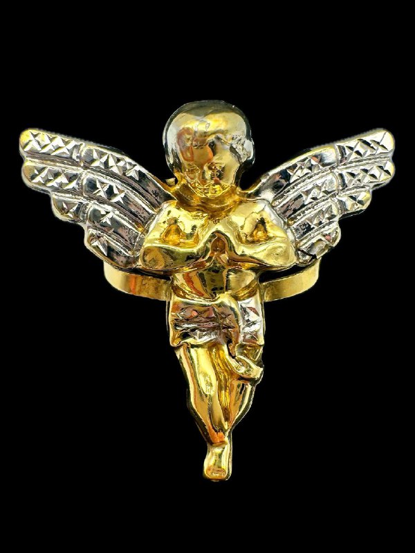 10k two tone Angel religious fashion diamond cut ring sz9